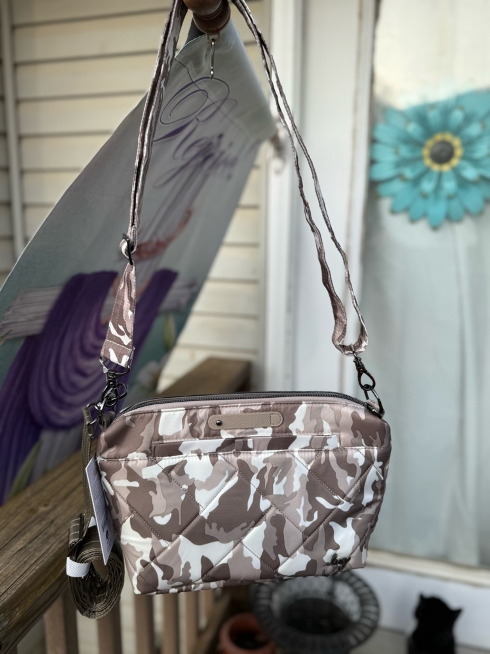 Lug Taupe and Cream Camo Quilted Crossbody Bag